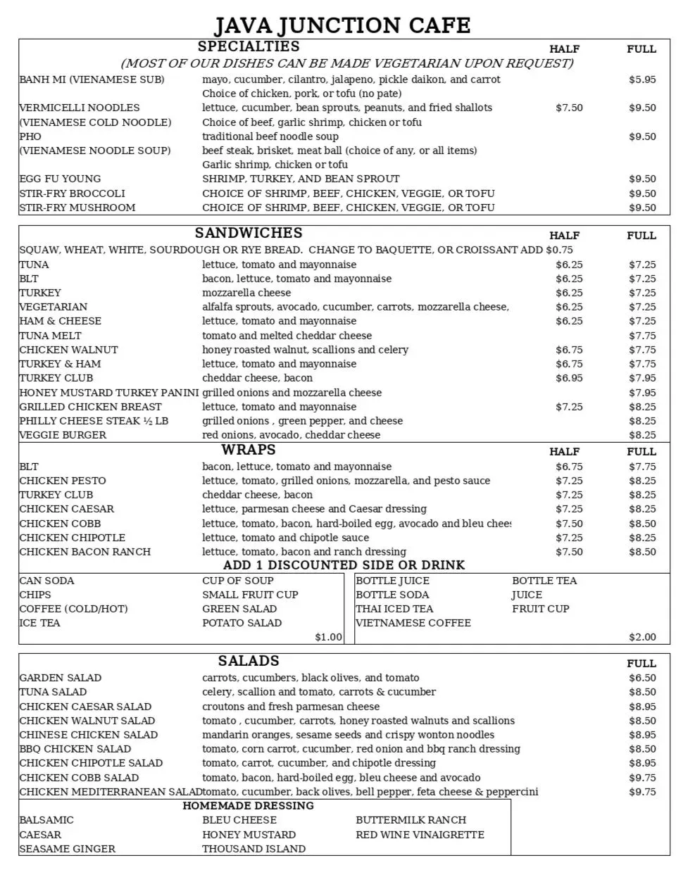 Java Junction Butte Java Junction Menu - Updated November 2025