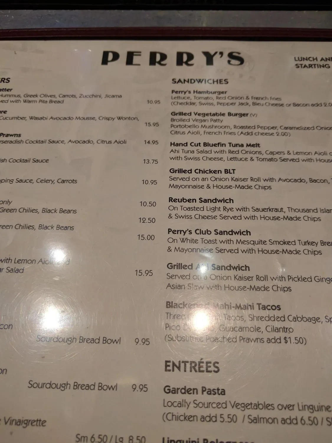 Perry's SFO Menu - Updated November 2025
