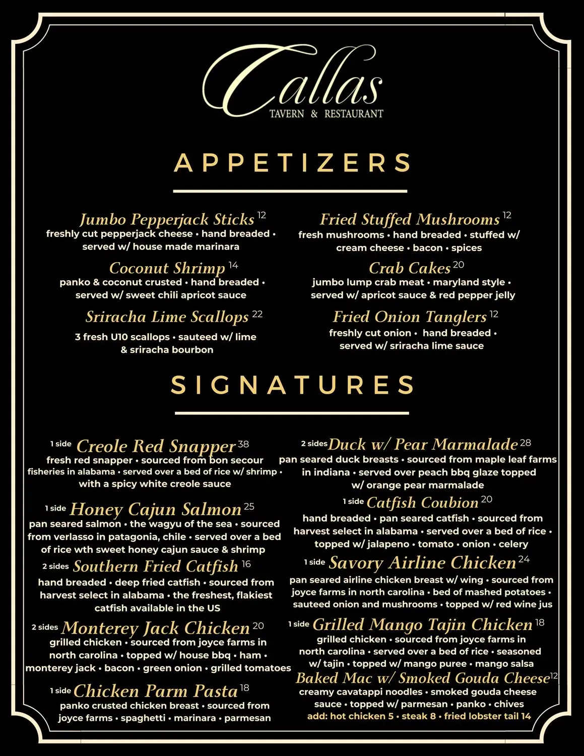 Callas Tavern & Restaurant Menu - Updated November 2025