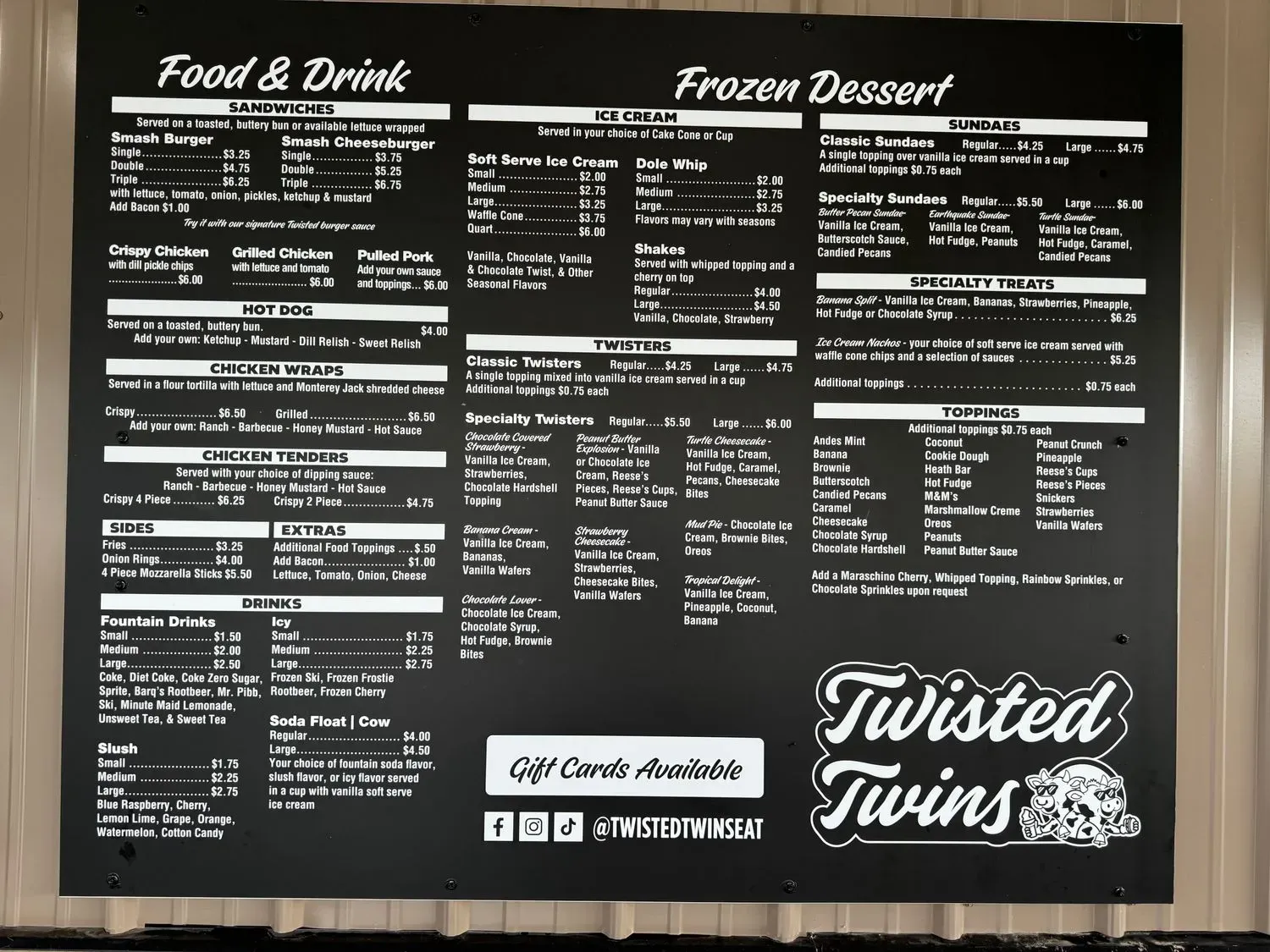 Twisted Twins Menu - Updated November 2025