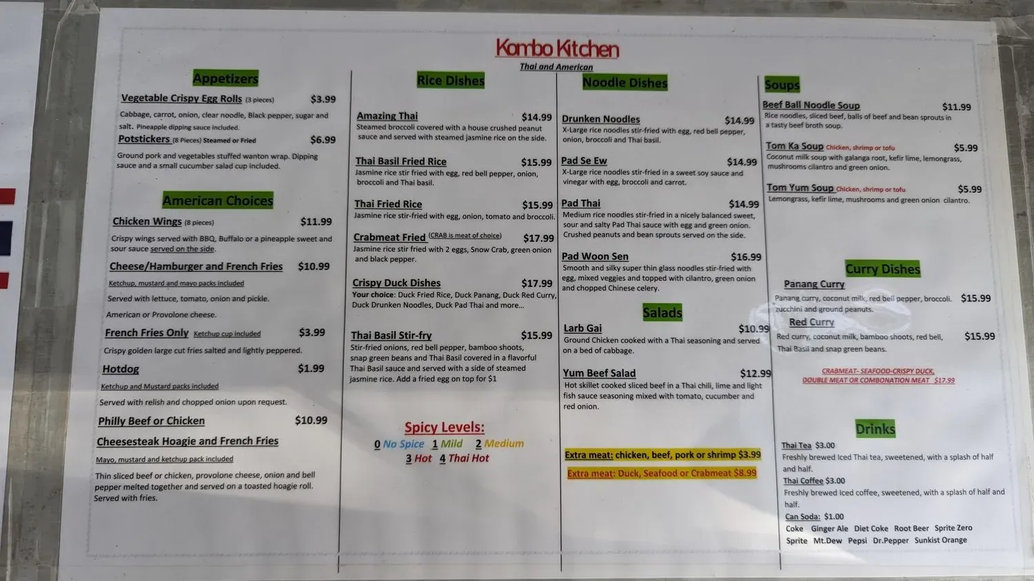 Kombo Kitchen - Thai and American Menu - Updated November 2025