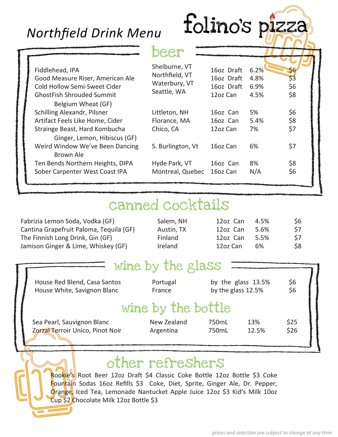 Folino's Pizza - Northfield Menu - Updated October 2025