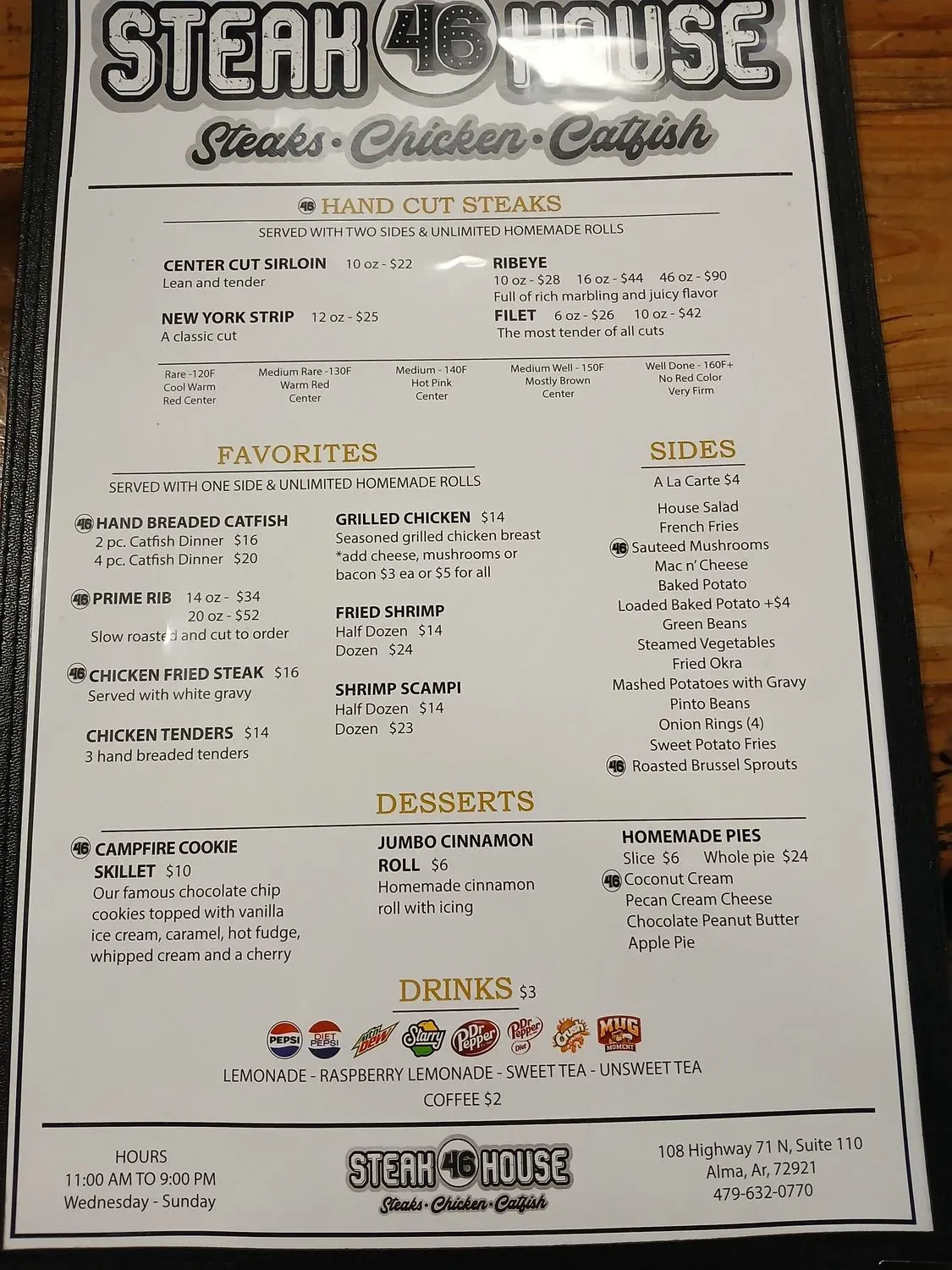 46 Steakhouse Menu - Updated September 2025
