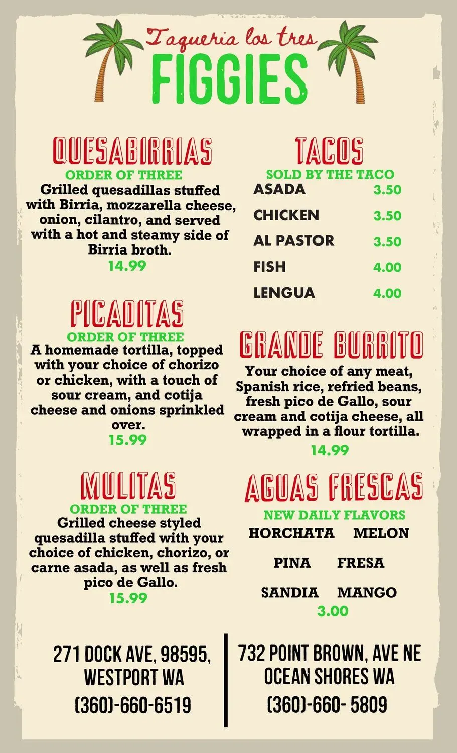 Taqueria Los Tres Figgies 2 Menu - Updated November 2025