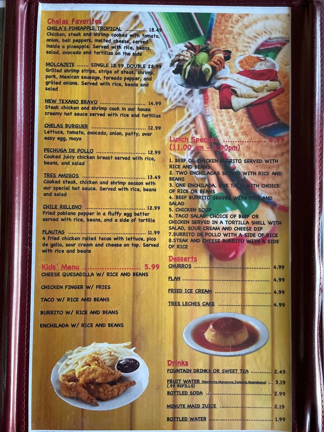 Chelas Mexican Restaurant Menu