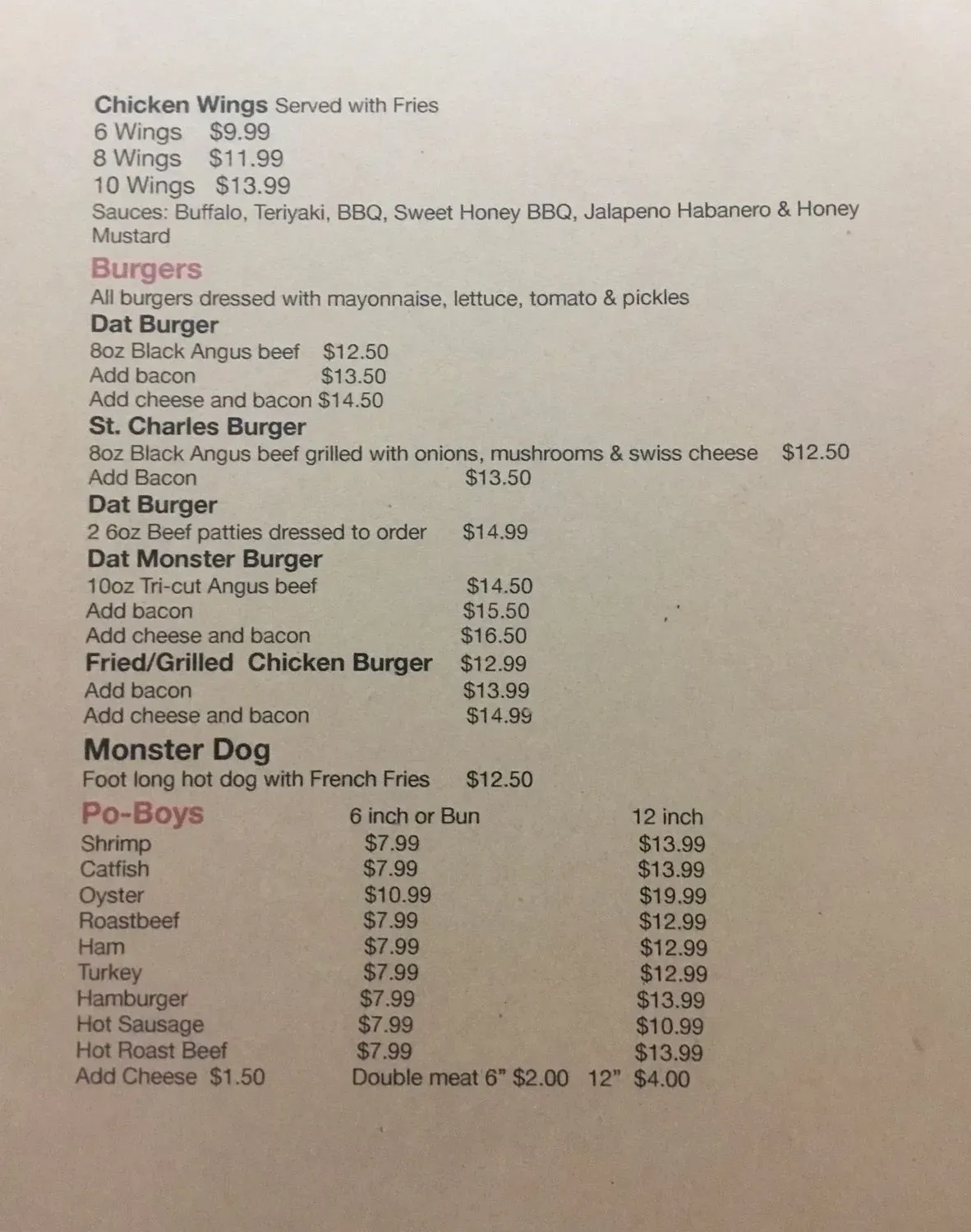 Dat Grill Menu - Updated November 2025