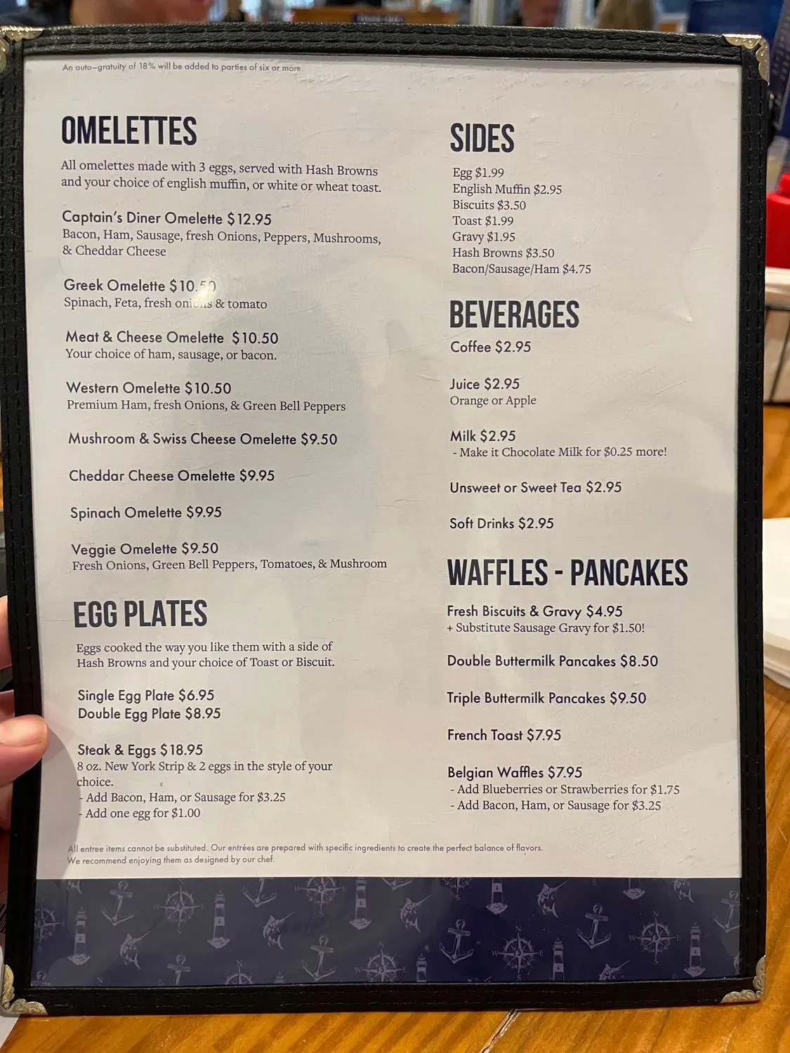 Captain’s Diner Menu - Updated November 2025
