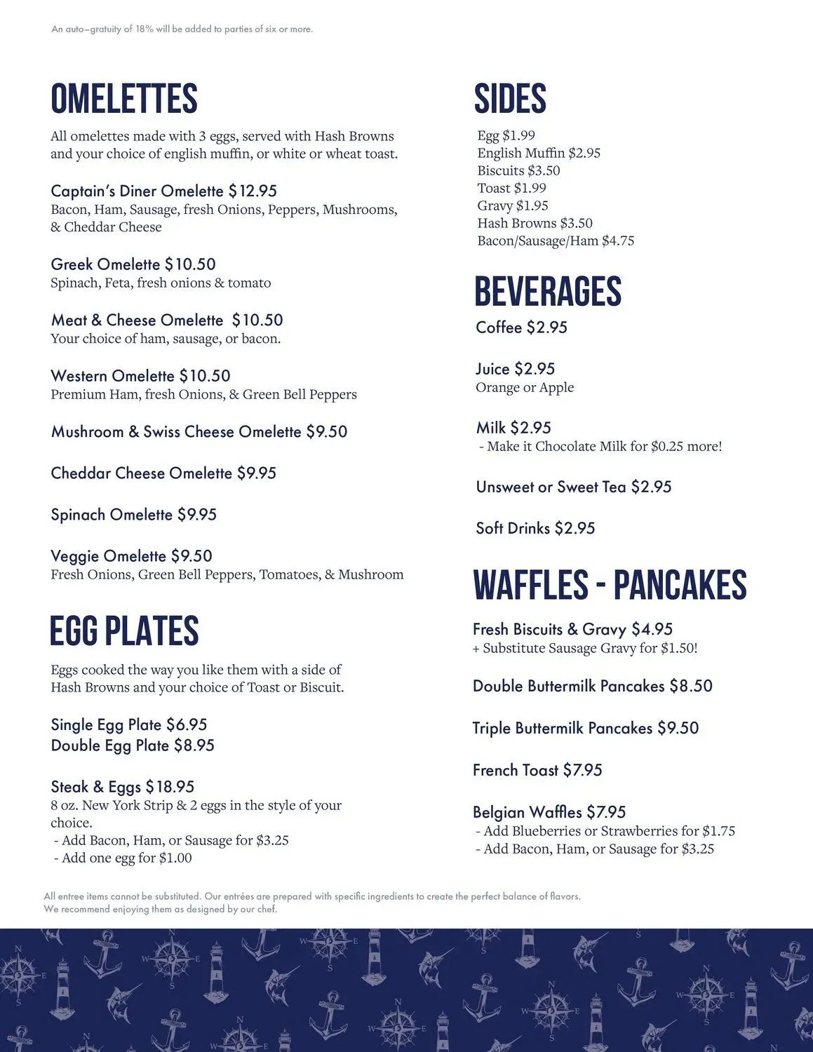 Captain’s Diner Menu - Updated November 2025