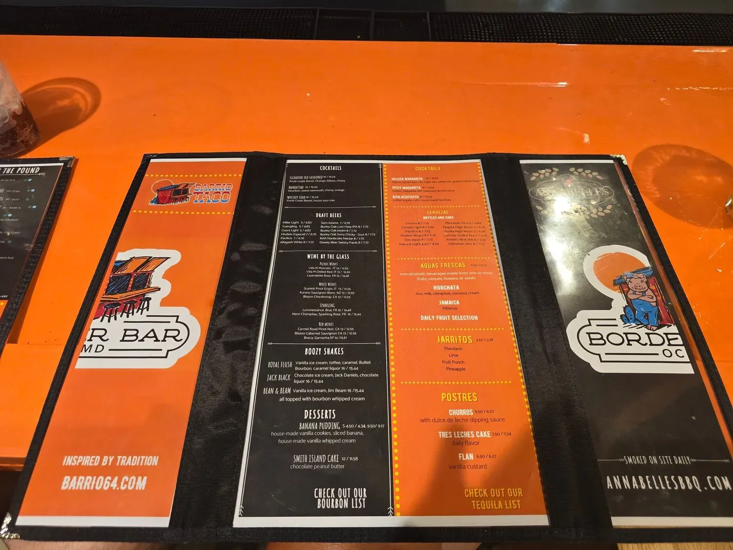 Border Bar Menu - Updated November 2025