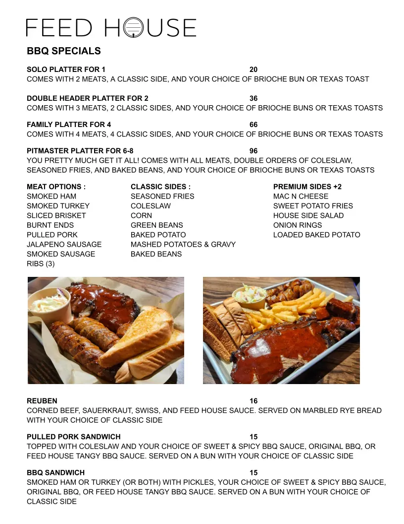 The FEED HOUSE Menu - Updated November 2025