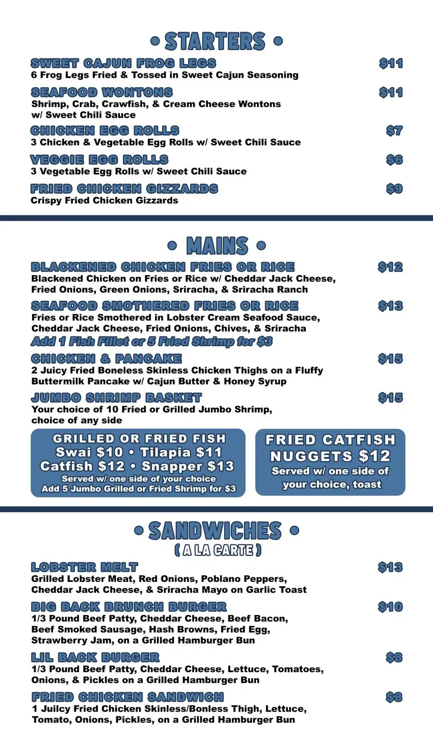 Corey B. Cookin' Menu - Updated November 2025