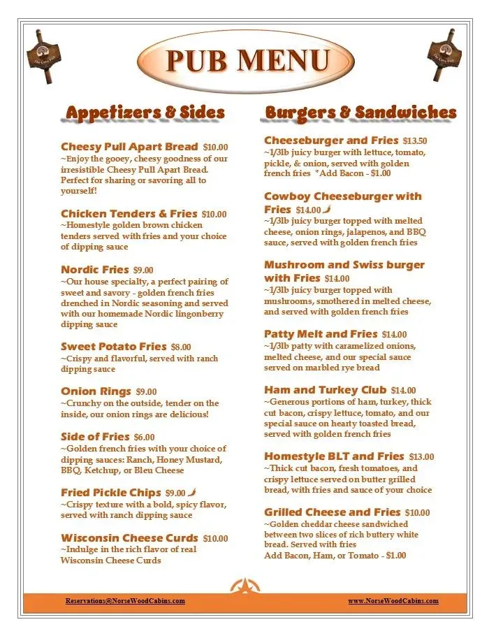 Norse Wood Cabins - Fishtrap Cove Pub Menu - Updated November 2025