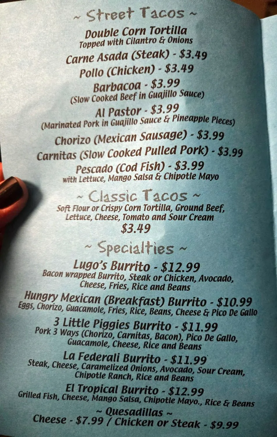 Lugos of Caro Menu - Updated November 2025
