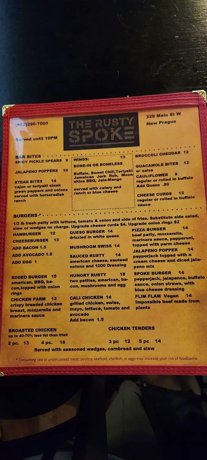 The Rusty Spoke Menu - Updated November 2025