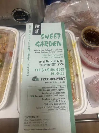 Sweet Garden Chinese food to take out and eat in